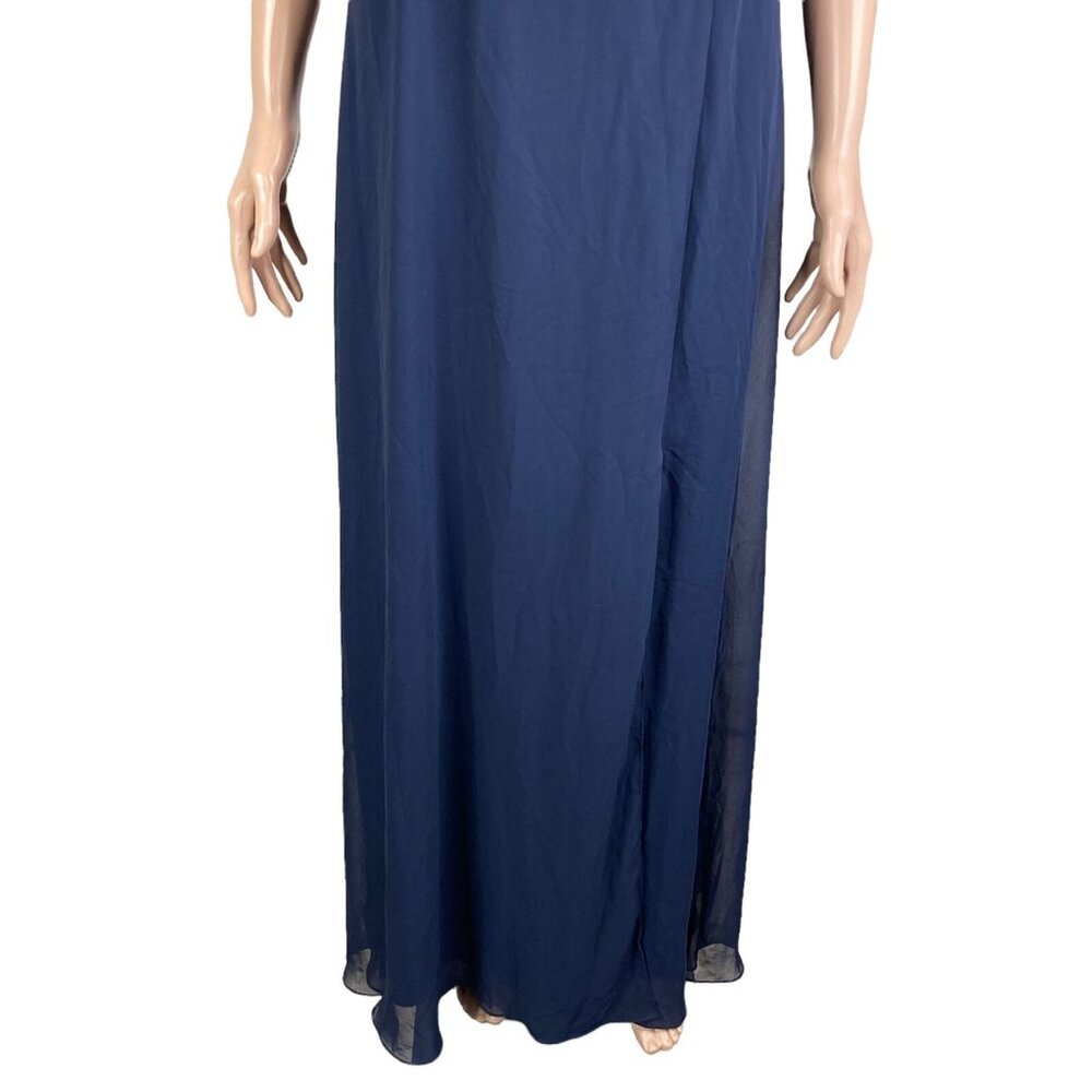 Dessy Collection Dress Womens 16 Luxchiff FL Bow Shoulder Blue Maxi Plus - Picture 7 of 12